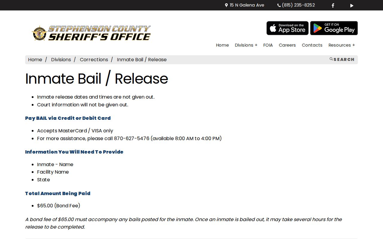 Stephenson County inmate release timing guidance