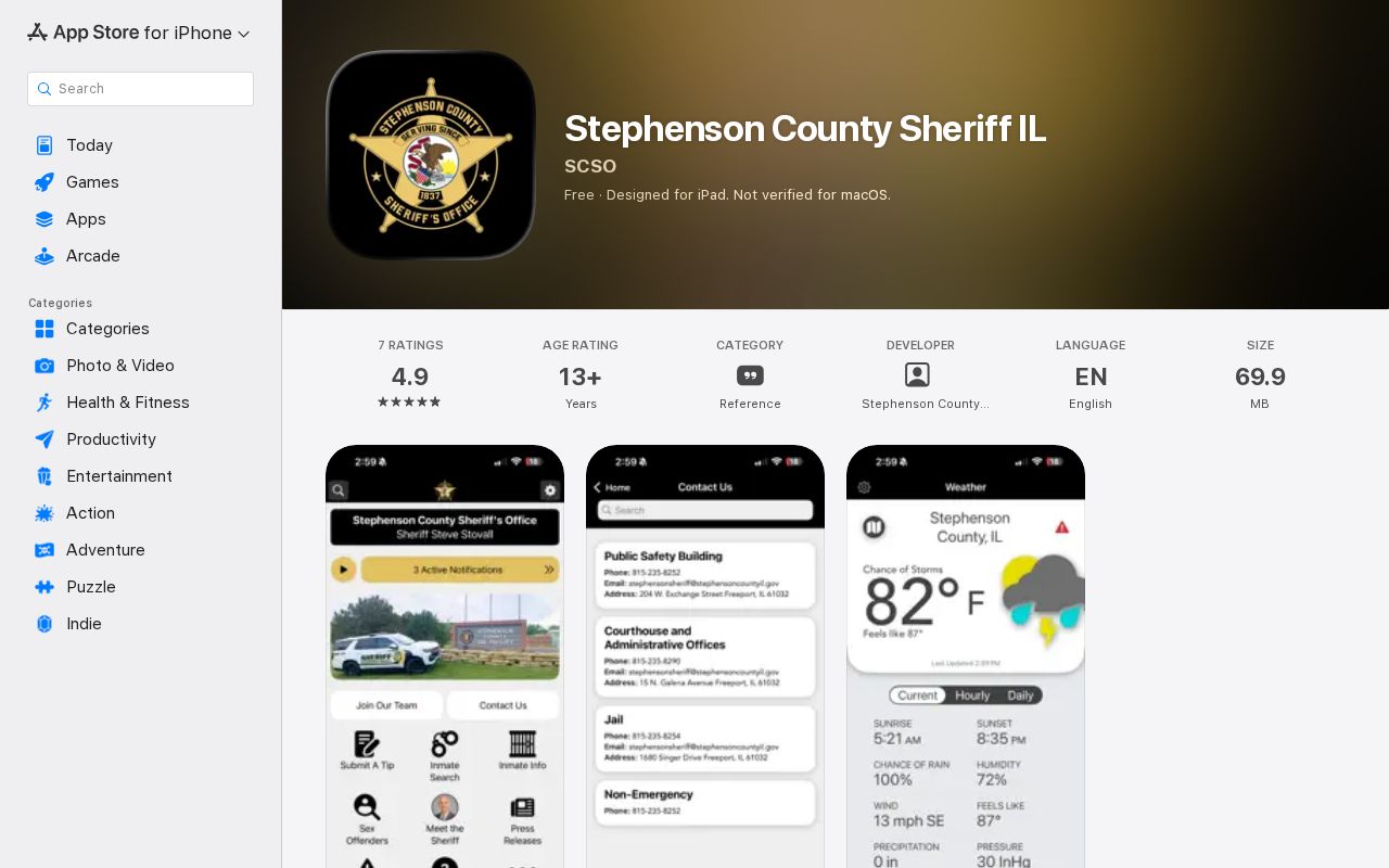 Stephenson County release search official Sheriff iOS app listing