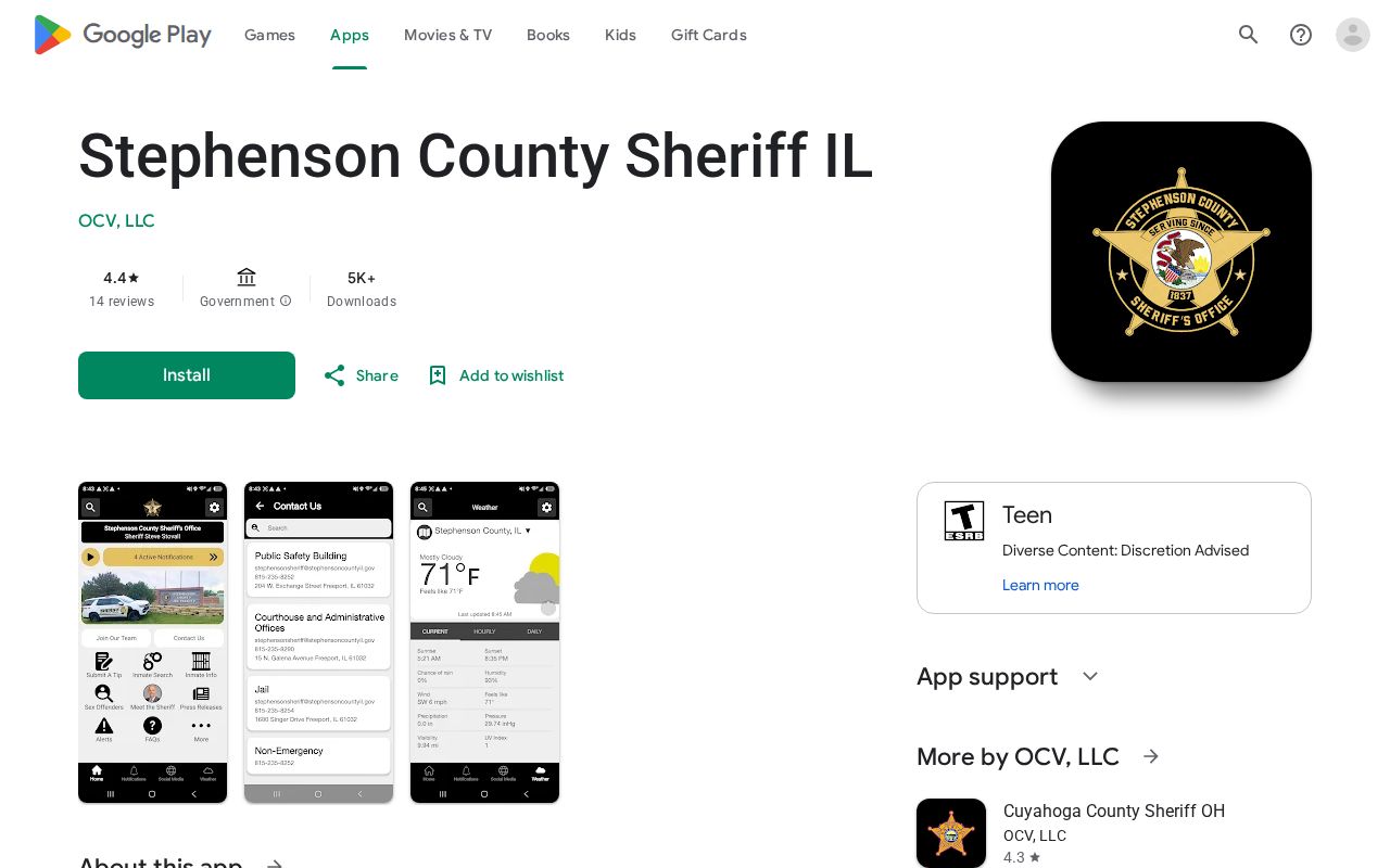 Stephenson County 72 hour release official Sheriff Android app listing